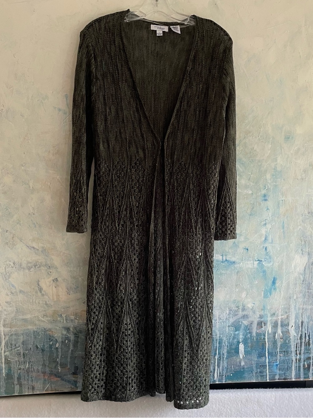 🔥NWT Great Northwest Indigo Cascading Cardigan Sweater Pine Green Size Large - Picture 2 of 9